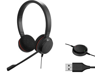Jabra Evolve 20 Wired Headset - Dual Ear Stereo Headset for Office and Work from Home - Call Control - MS Teams Certified - USB-A Connectivity - Black (Refurbished)
