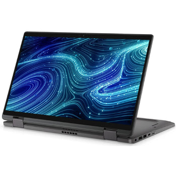 Dell Laptop with a blue abstract design on the screen against a white background