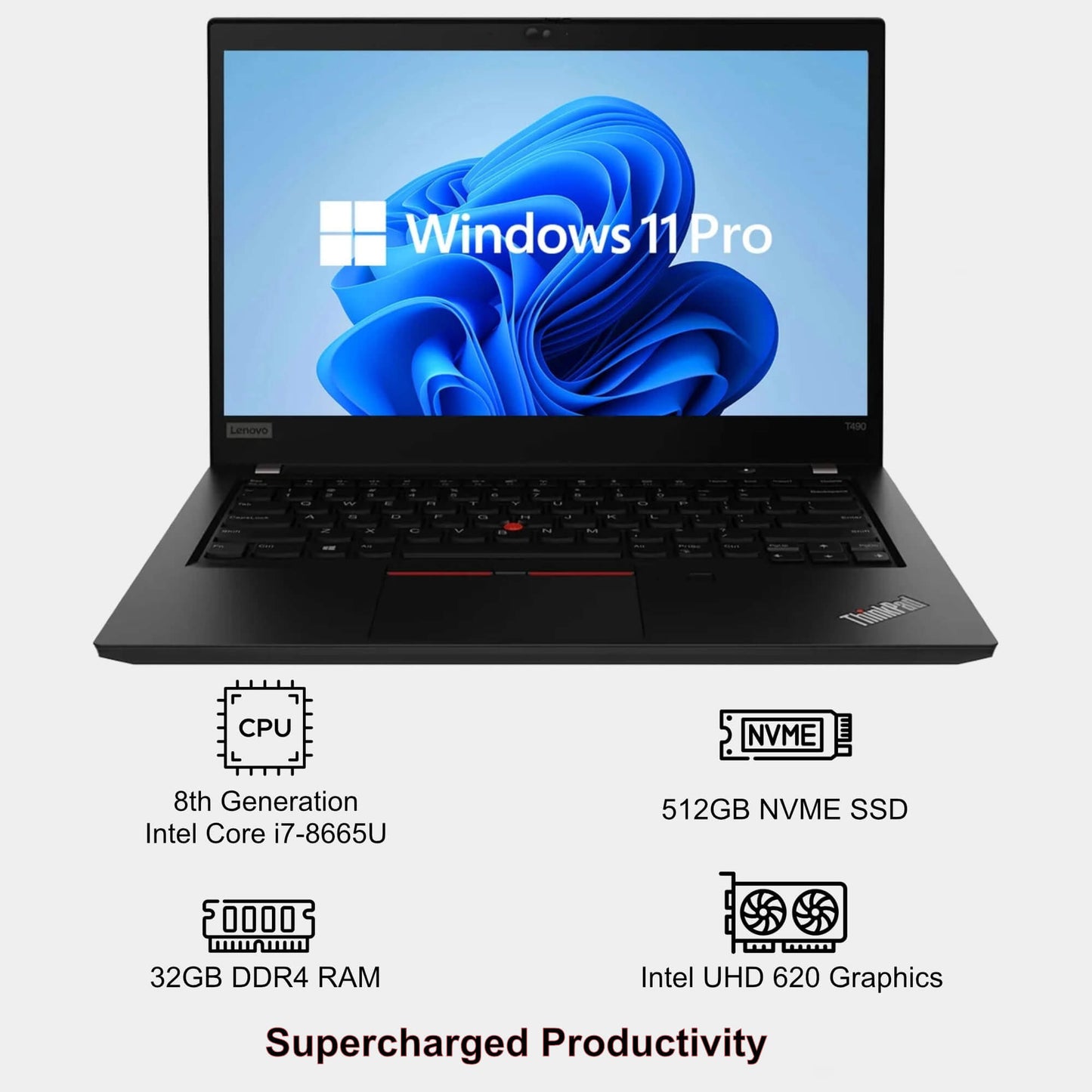 Lenovo ThinkPad T490 14" Touchscreen Laptop, Intel Core i7, 32GB RAM, 512GB SSD, Win11 Pro. (Refurbished)